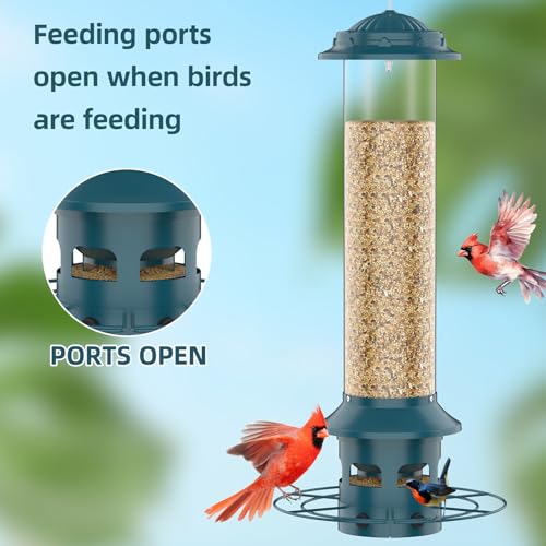 Metal Squirrel Proof Bird Feeders for Outdoors Hanging 4.0 LB Large Capacity,Easily Beat Squirrels,Easy to Clean and Fill,Waterproof,Attracting Finch,Cardinal,Chickadee and More - size: 4.0 lb