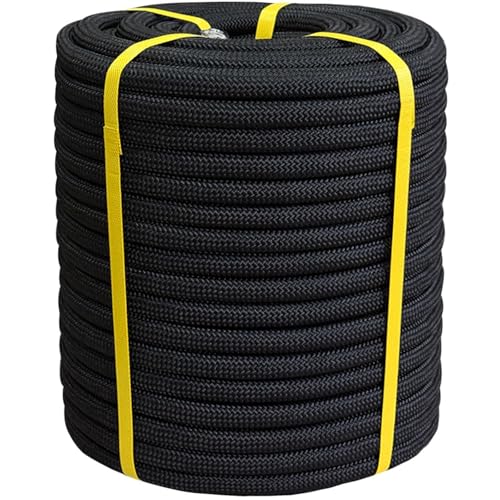 3/4 Inch x 50 Feet Double Braided Arborist Rigging Rope - Heavy Duty Polyester Rope for Tree Work Climbing Swing Nautical Outdoor Adventures, Black - size: 3/4inch x 50feet