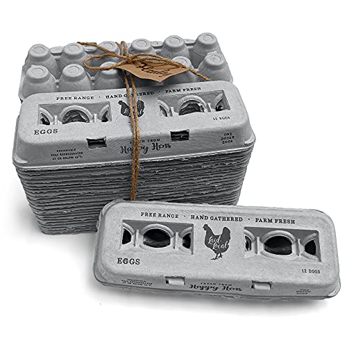 25 Egg Cartons- Adorable Printed Vintage Design for Farm Fresh Eggs, Recycled Paper Cardboard, Sturdy & Reusable, Carton Holds up to XL Chicken Eggs (25, Locally Laid Hen) - color: Locally Laid Hen, size: 25
