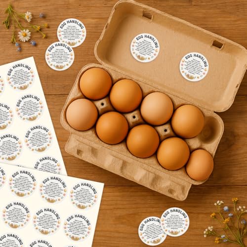 320 Pcs Farm Fresh Eggs Carton Labels, 2 Inch Round Eggs Handling Stickers Self-Adhesive Egg Packaging Stickers for Chicken Egg Box Container Farm Supplies - color: Egg Handling Label