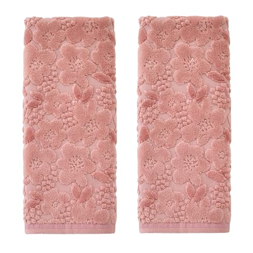 SKL Home Blossom Floral 100% Cotton Jacquard 2pc Hand Towel Set, Decorative for Bath/Kitchen/Bar & Gift, Blush - color: Blossom Floral, Blush