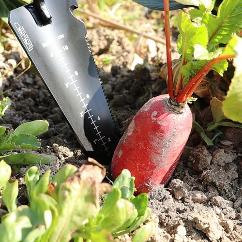 Heavy-Duty Garden Trowel.(Yellow) | Serrated Root Cutter, Rustproof Stainless Steel, Multipurpose Garden Trowel, Suitable for Digging, Weeding, Transplanting - color: Black-Yellow