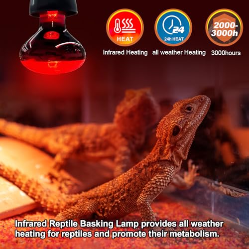 MIXJOY 100W Infrared Heat Lamp Bulbs, 2 Pack Reptile Infrared Heat Emitter Red Heat Lamp Bulbs Infrared Basking Light Bulbs for Reptiles, Bearded Dragon, Lizard, Tortoise, Chickens, Pets - style: 100W Infrared Bulbs