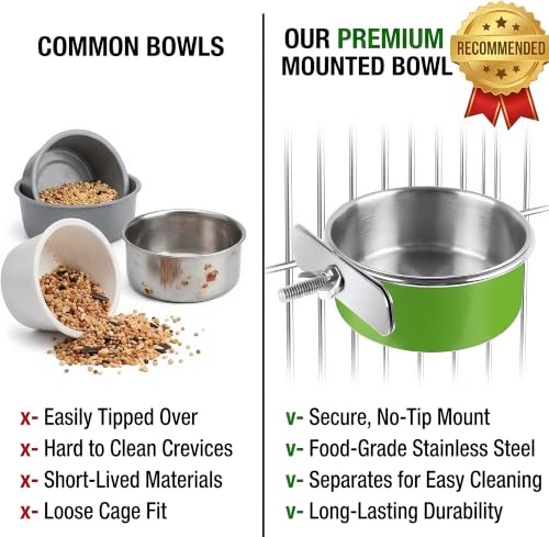 Stainless Steel Bird Bowls for Cage (8 Pack)– Green Hanging Bird Food & Water Feeder Cups with Clamp Holder, Anti-Spill Bird Cage Feeders for Parakeets, Cockatiels, Conures, Budgies & Small Animals - size: 8 pcs