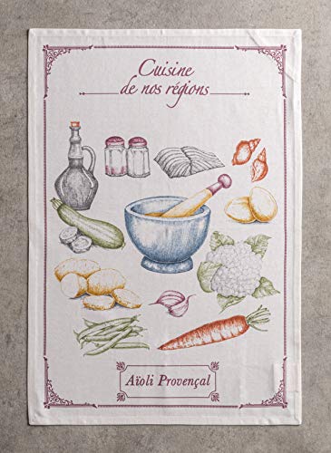 Maison d' Hermine Kitchen Towels Set of 3 Reusable 100% Cotton 27.50" x 20" | Cloth Tea Dish Towels Absorbent with Hanging Loop for Kitchen Dining Party Wedding Hotel Home Spring Summer - Gastronomie - color: 051 - Gastronomie