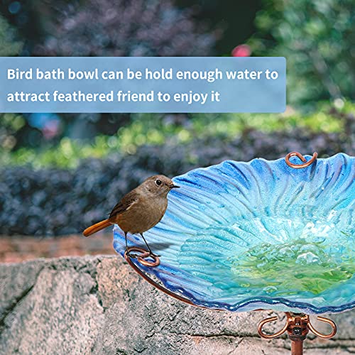 Glass Bird Bath for Outside, Blue Bird Feeder Birdbaths for Oudoors | 26 Inch Blue Bird Baths Combines Garden Decor & Bird Feeder Functions, Stable Four-Prong Stake, Easy to Install and Clean - color: Blue