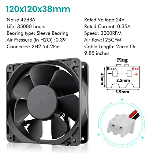 Wathai 120x120x38mm 120mm 24V 2Pin Brushless DC Industrial Cooling Case Fan | 24v industrial case fan Big Airflow 3000RPM for diy Welding Machines RV Inverter electrical cabinet small exhaust - style: 24V 2Pin Sleeve