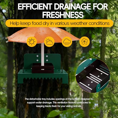 Heavy Duty Metal Squirrel Feeder Picnic Table with Umbrella - Rustproof Corn Cob Holder & Chipmunk Feeder for Tree/Fence, Funny Gift for Squirrel Lovers.(Orange) - color: ORANGE