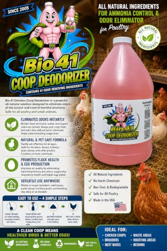 Chicken Coop Deodorizer - All Natural Ingredients for Ammonia Control and Odor Eliminator for Poultry - Works in Coops,Brooders,Nesting Boxes, Waste Areas, Roosting Areas, Bedding - One Gallon