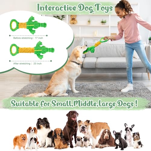 Large Dog Toys, Plush Squeaky Dog Toy with Crinkle Paper and Tug of War Handle, Interactive Puppy Toys for Small, Medium and Large Dogs - color: Green01