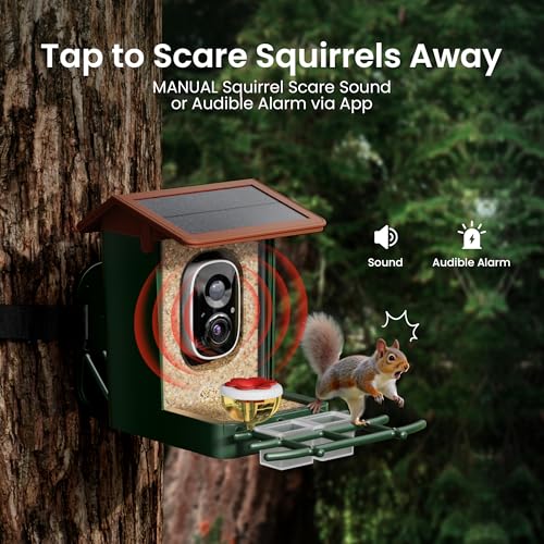 Smart Bird Feeder with Camera Solar Powered 2K HD Video, 10,000+ Species AI Recognition, Real-Time App Alerts, and Weatherproof Design for Effortless Birdwatching, Gift for Bird Lovers, Green Brown - color: Green-Brown