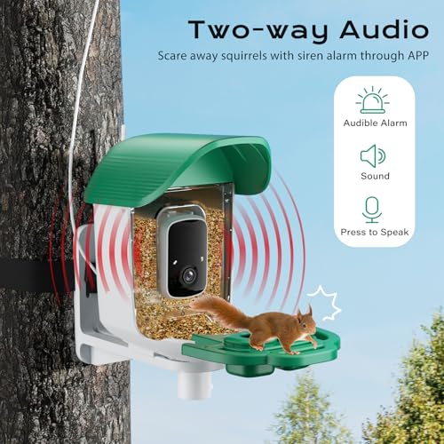 Bird Feeder with Camera Solar Powered, 2K HD Birds Feeder Camera for Outdoors, Instant Motion Detection & Alerts, AI Smart Identify Birds Species, Gifts for Mom Dad and Bird-Lovers(Green) - color: Green