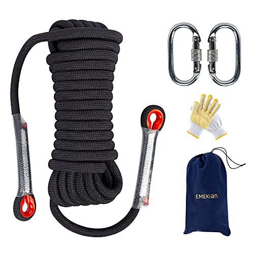 Indoor Outdoor Climbing Rope, 10/12/14mm (32FT/49FT/65FT/98FT) Static Rock Climbing Rope for Escape Rope, Ice Climbing Equipment, Fire Safety Rescue Rope, with Non Slip Gloves - color: Black, size: 10mm/32ft