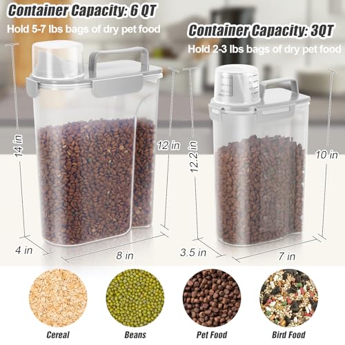 TBMax Pet Food Storage Containers 2 Pack 8-10 Lbs Airtight Dog Food Container Dispenser with Large Spout & Portable Handle, Travel Dog Treat Cat Food Storage Bin Bird Seed Container - color: Light Grey 6+3Qt