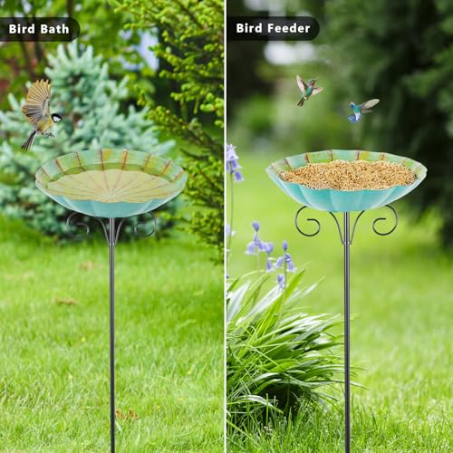 Metal Bird Baths for Outdoors | 39" H Birdbath with 10 Inch Bowl, Standing Bird Bath & Bird Feeder for Outside Garden Patio Yard Lawn Decor, Yellow Green - color: Yellow Green