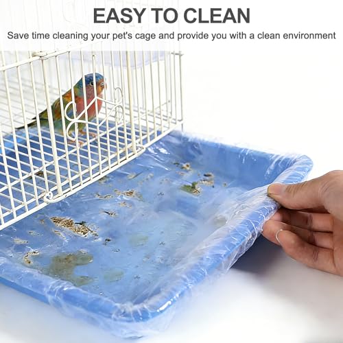 Disposable Bird Cage Liner Bags, 17X12.6 Inches, 0.6 Mil, 50 Pack | Plastic Leak-Proof, Includes Cage Cleaning Brush, For Parrots, Rabbits, Guinea Pigs - size: 17x12.6 inches