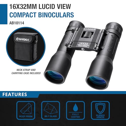 Barska Lucid View Compact Binoculars – Fully Coated Roof Prism, Center Focus, Lightweight Outdoor Binoculars for Bird Watching, Hiking, and Travel - size: 12x32