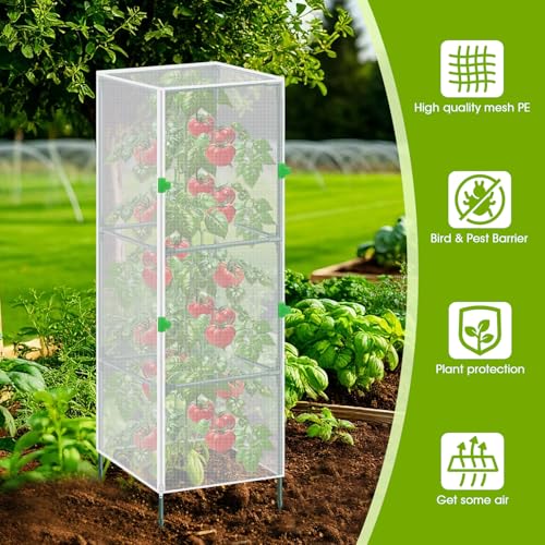 3Pack Garden Bird Netting Plant Cover for Square Tomato Cage,59"x17.7" Insect Bird Barrier Tomato Cage Net with Zipper&12pcs Clips,Tomato Trellis Netting Protection Mesh Cover for Protecting Plants - color: Netting Plant Cover-59"x17.7"-Transparent