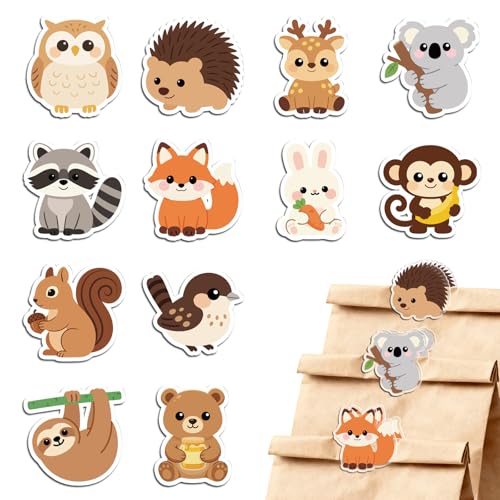 MAYJOYDIY 24Pcs 12 Styles Woodland Animal Acrylic Chip Clips Owl Hedgehog Deer Raccoon Fox Bag Sealer Sealing Closures Cute Koala Rabbit Monkey Squirrel Bag Clips for Food Storage Airtight Seal Grip - style: Animals