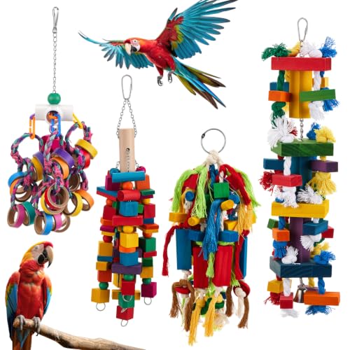 Seenelling 4 Pcs 3 Pcs Extra Large Bird Toys for Parrots,Mixed - style: Mixed