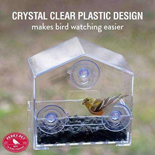 Perky-Pet Clear Outdoor Window Bird Feeder with Strong Suction Cups – 1/2 Lb Seed Capacity - Perky Pet 345 - Entertaining Bird Feeding - Watch Birds Eat Seeds - size: .5 LB Capacity