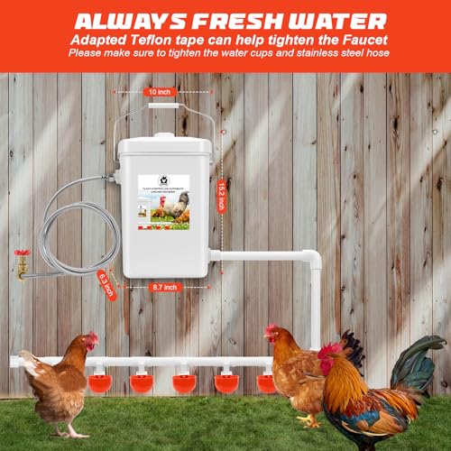 Automatic Chicken Waterer Float Controlled,3 Gallon Chicken Waterer | Dispenser with Hose Attachment,no waste， hanging chicken waterer， - size: 3 Gallon with hard tube