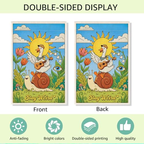 RZHV Stay Weird Double-Sided Garden Flag for Outdoor House Yard Sign Garden Decor Parade, Funny Snail Silly Goose Sun House Patio Outdoor Banner Decoration, Diversity Inclusion Yard Sign - color: Weird C