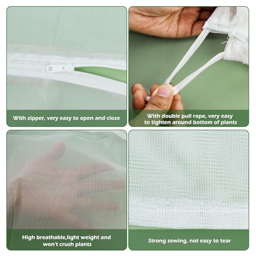3Pcs Plant Covers from Insects, Bird Netting Barrier for Blueberry Bushes with Drawstring Zipper Mesh Garden Netting Fruit Tree Bags Plants Net Cage for Protect Tomato Vegetable Citrus, 3.3×5Ft - size: 3.3×5Ft/ 3pcs/ zipper