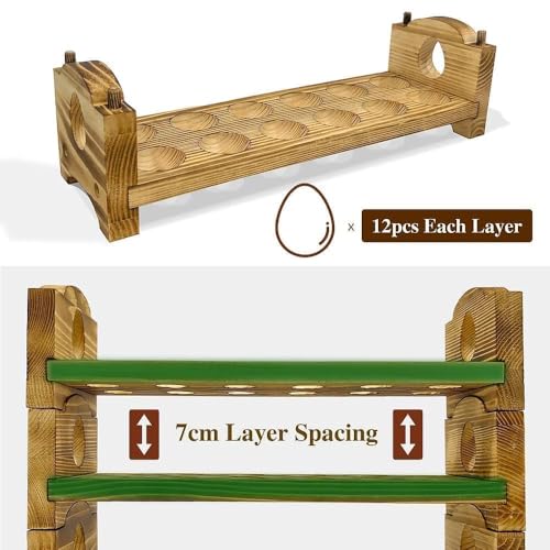 3-Tier Egg Holder Countertop for 36 Eggs Wooden Stackable Fresh Egg Storage | easter egg decor thanksgiving party serving tray holiday table egg display decorative farm egg rack - size: 3A