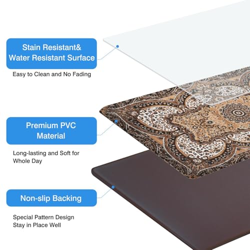 Rustic Farmhouse Kitchen Mat Set 2PCs, 17.3"x47" + 17.3"x29", Brown | Non-Slip, Waterproof, Anti-Fatigue Comfort Floor Rugs for Home Sink & Laundry - color: Brown