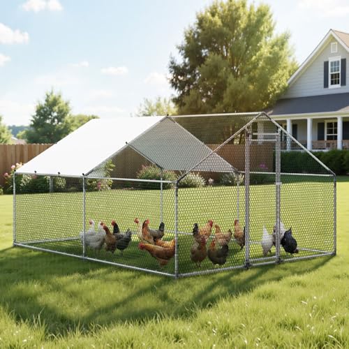 VEVOR Large Metal Chicken Coop, 9.8x13.1x6.5 ft Large Walk in Chicken Runs for Yard with Cover, Hen House Enclosure with Security Lock, Outdoor Duck Rabbit Cage Poultry Pen for Backyard, Farm, Yard - size: 118.6"L x 154.7"W x 78.4"H