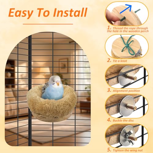 DBNESS Small Bird Nest for Cage, Removable Plush Parrot Hammock Warm Resting Perch Platform for Budgies Cockatiel Conure Parakeet Hamster Washable Breeding Sleeping Lay Eggs Nesting - size: S