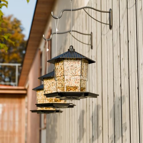Hanging Bird Feeder for Outdoors,Large Hopper Squirrel Proof Birdfeeder for Cedar,Red,Cardinal,Blue Jay and Wild Birds,Easy to Feel Birdhouse & Bird Seed Feeder & Gazebo for Outside,Tree,Black