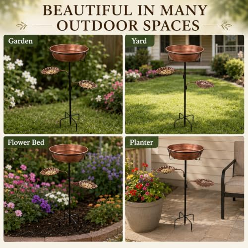 Bird Bath for Outdoor - 3" Deep Garden Metal Bird Bath with Removable Bowl Heavy-Duty Base,Winter Birdbath Feeder Rust-Proof Birdbaths for Garden Yard Lawn Decor,Easy to Clean Birdbaths(Bronze)