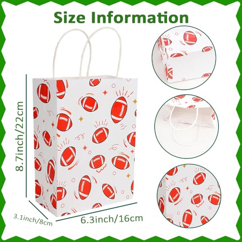 12 PCS Football Paper Bags with Handles for Goodie Candy Treat Goody Snack Gifts Wrap Football Theme Birthday Team School Class Party Favors Supplies Bulk Trunk or Treat Tailgate Plastic Baggies - color: 12pcs football bags