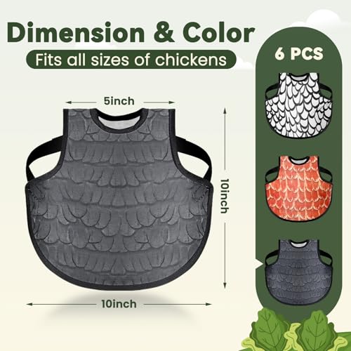 6Pcs Chicken Saddles for Hens, Adjustable Hen Aprons for Back Feather Protection, Waterproof Chicken Vest Jacket for Poultry, Fits Small to Medium Hens (3 Colors)