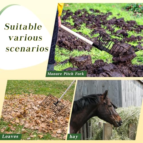 Tandefio 2 Pcs Metal Pitch Fork Replacement Head with Deep Basket Design Metal Manure Fork Head Bedding Rake Replacement Horse Rake Bulk for Horse Stall Picking up Manure Garden Animal Husbandry