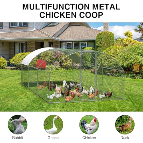 Large Chicken Coop Metal Chicken Run for 30 Chickens, Chickens Poultry Cage with Water Poof & UV Resistance Cover,Lockable Doors for Outdoor Backyard,9.8'Wx19.7'Lx6.6'H - size: 9.8'W x 19.7'L x 6.6'H (3-Unit Coop)