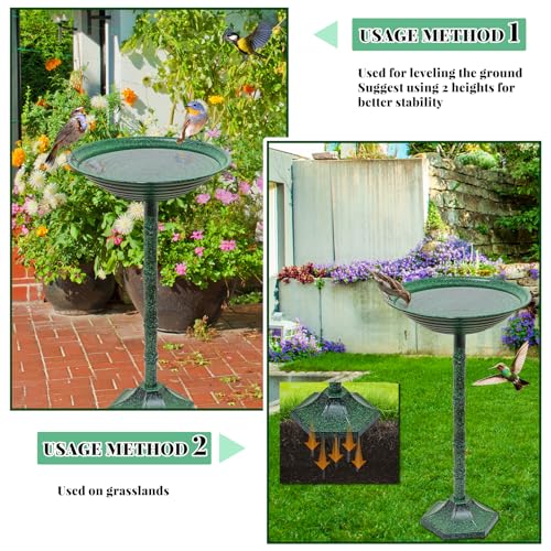 Bird Bath for Outside with Pedestal, Vintage Freestanding Garden Metal Birdbaths & Birdfeeder, Birdbaths Bowl Bird Baths for Outdoors Yard Garden Lawn Decor, Upgrade Dual-use Base (Dark Green) - color: Dark Green
