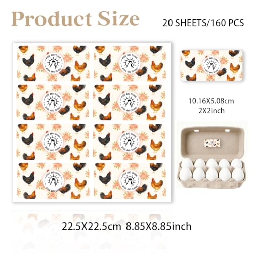 160 Pcs Farm Fresh Eggs Carton Labels, 4 x 2 Inch Rectangular Floral Printed Unwashed Eggs Labels Self-Adhesive Egg Packaging Stickers for Chicken Egg Box Container Farm Supplies - color: Country Style