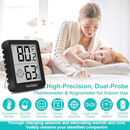 Indoor Humidity Meter Hygrometer 3Pack, Room Thermometer for Accurate Room Temperature Monitor, Digital Hygrometer with Indoor Thermometer for Home, Baby Nursery, and Humidity Sensor Enhanced Comfort - color: Black