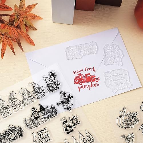 Whaline 5 Sheet Fall Thanksgiving Clear Stamps Autumn Leaves Pumpkin Gnome Silicone Transparent Stamps Happy Fall Border Stamp Cards for DIY Craft Card Making Scrapbooking Embossing Album Decor - style: Fall Thanksgiving