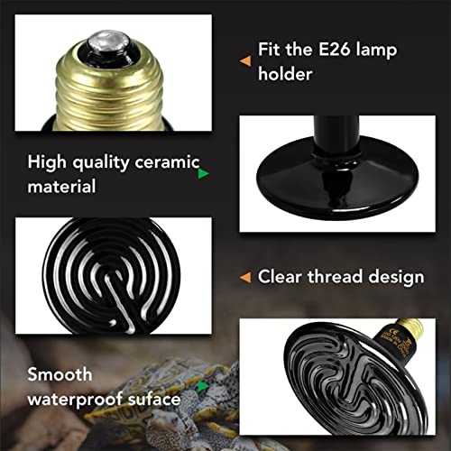 Simple Deluxe 250W Reptile Ceramic Heat Lamp Bulb Warm Emitter Brooder Coop Heater for Amphibian Pet & Incubating Chicken No Light Emitting, Snake/Lizard/Spider, 2-Pack - size: 250 Watts, style: D-137mm-2 Pcs