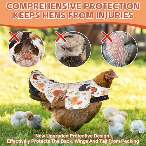 Esmorah Chicken Saddle for Hens, Large Breathable Anti-Pecking Hen Saddle | Chicken Aprons with Extended Shoulders, Wing & Tail Coverage Protection - Adjustable Straps for Feather Regrowth (White) - color: Farm Chicken White