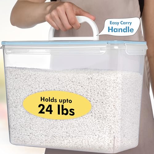 Shazo 2 PC (11L | 372 oz) Flour Sugar Storage Containers with Easy Carry Handle - Plastic Extra Large Food Storage Containers with Lids for Rice Cereal, BPA Free & Airtight Kitchen Pantry Organization - color: Blue