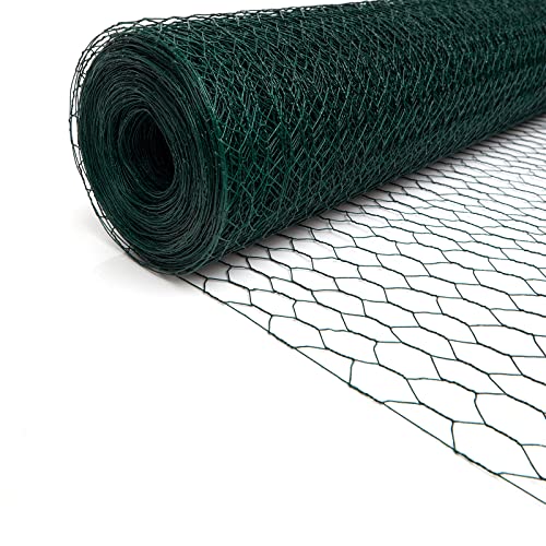 Chicken Wire Fencing Mesh, Galvanized Hexagonal Floral Chicken Wire, Outdoor Anti-Rust Poultry Netting for Garden Fence (4 ft x 100 ft, PVC Coated) - size: 4 ft x 100 ft