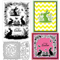 GLOBLELAND Easter Silhouettes Clear Stamps and Metal Die Cuts Bunnies Plants Transparent Stamp Spring Plant Border Cutting Dies for Card Making Embossing Scrapbooking - style: Easter Silhouette