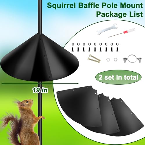19-Inch Squirrel Proof Baffles for Protecting Outside Pole Bird Feeders and Bird Houses, Pole Mount Squirrel Guard Stopper(Black,2 Packs) - size: 19IN-2Set