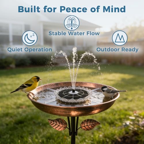 6.3" Solar Bird Bath Fountain, Lotus Design with LED Lights | 3.7V 1500mAh Battery, 23 LED Lights, 7 Color Modes, 5 Adjustable Nozzles, 50-55cm Lift Height, Anti-Floating Poles