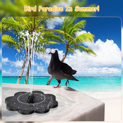 3.5W Solar Fountain with 2000mAh Battery - Work On Cloudy Day- Upgrade Lucky Flower Glass Panel Solar Bird Bath Fountains, Hummingbird Water Fountain Pumps for Birdbath, Pool, and Pond